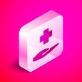 Isometric Cross hospital medical icon isolated on pink background. First aid. Diagnostics symbol. Medicine and pharmacy Royalty Free Stock Photo