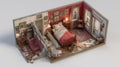 Cozy Miniature Bedroom and Living Room Diorama - Vintage Home Interior Royalty Free Stock Photo