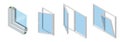 Isometric Cross section through a window pane PVC profile laminated wood grain, classic white. Set of Cross-section