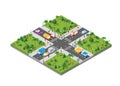 Isometric Crossroads intersection of streets with people