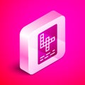 Isometric Crossword icon isolated on pink background. Silver square button. Vector