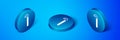 Isometric Crowbar icon isolated on blue background. Blue circle button. Vector Illustration
