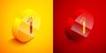 Isometric Crowbar icon isolated on orange and red background. Circle button. Vector Illustration