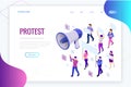Isometric crowd of people protesters. Male and female protesters or activists. Holding banners and placards. Men and Royalty Free Stock Photo