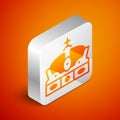 Isometric Crown of spain icon isolated on orange background. Silver square button. Vector Royalty Free Stock Photo