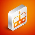 Isometric Crown of spain icon isolated on orange background. Silver square button. Vector Royalty Free Stock Photo