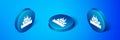 Isometric Cruise ship in ocean icon isolated on blue background. Cruising the world. Blue circle button. Vector