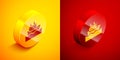 Isometric Cruise ship in ocean icon isolated on orange and red background. Cruising the world. Circle button. Vector