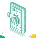 Isometric Crypto Wallet with Cryptocurrency. Outline Detailed Icon for Cryptocurrency Storage App. Blockchain Technology. Vector