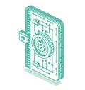 Isometric Crypto Wallet with Cryptocurrency. Outline Detailed Icon for Cryptocurrency Storage App. Blockchain Technology