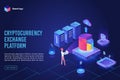 Isometric cryptocurrency exchange platform landing page. Crypto mining, blockchain concept vector