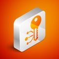 Isometric Cryptocurrency key icon isolated on orange background. Concept of cyber security or private key, digital key Royalty Free Stock Photo