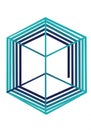 Isometric cube composed of parallel lines forming the edges. Teal and dark blue Royalty Free Stock Photo