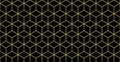 Isometric cube grid seamless pattern. Golden line isometric grid. Cubic hexagon texture. Rhombus mesh background