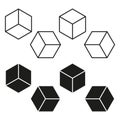 Isometric cube icons. Geometric 3D shapes. Bold and thin outlines. Vector abstract symbols.