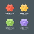 Isometric cube logo design template set. Cross logotype collection.