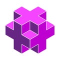 Isometric cube shape. Abstract geometric form. Purple color Vector tile. Spatial puzzle element. Royalty Free Stock Photo