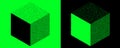 Isometric Cube with Stippled Halftone Texture Effect in Neon Green on Contrasting Black Background Royalty Free Stock Photo