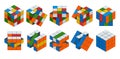 Isometric cube toy puzzle, 3x3 square. Rubiks cube on a white background. This famous cube puzzle was invented by the