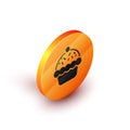 Isometric Cupcake icon isolated on white background. Orange circle button. Vector