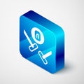 Isometric Curling sport game icon isolated on grey background. Sport equipment. Blue square button. Vector