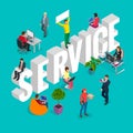 Isometric Customer Service Department Concept. Conference Service Group Diverse. Business People.