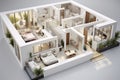 Isometric Cutaway Minimalist Residential Design with White Furniture