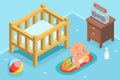 Isometric cute kid child nursery room flat design character icon vector illustration Royalty Free Stock Photo