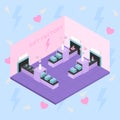 Isometric cute pastel toy gift factory interior