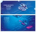 Isometric Cyber Security Concept. Data Protection. Tablet Computer and Notebook with Credit Card, Smartphone and Lock Royalty Free Stock Photo