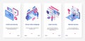 Isometric cyber security network technology UX, UI onboarding mobile app page screen set