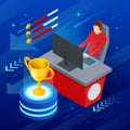 Isometric Cybersport or Electronic Sports, E-sports, or eSports, sports competition using video games. Organized Royalty Free Stock Photo