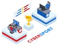 Isometric Cybersport or Electronic Sports, E-sports, or eSports, sports competition using video games. Organized Royalty Free Stock Photo