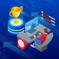Isometric Cybersport or Electronic Sports, E-sports, or eSports, sports competition using video games. Organized Royalty Free Stock Photo