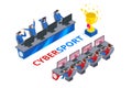 Isometric Cybersports competition. Cybersport arena with gamers. Online game tournament in player vs player format