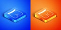 Isometric Cycling shorts icon isolated on blue and orange background. Square button. Vector