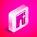 Isometric Cycling shorts icon isolated on pink background. Silver square button. Vector
