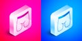 Isometric Cycling shorts icon isolated on pink and blue background. Silver square button. Vector
