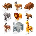 Isometric 3d african savannah animals flat vector stock Royalty Free Stock Photo