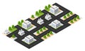 Isometric 3d block module of the district part of the city