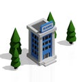 Isometric 3d building with trees around,