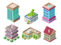 Isometric 3D buildings and city houses illustration or office and hotel residence towers for construction design Royalty Free Stock Photo