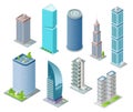 Isometric 3D buildings and city skyscrapers illustration or office and hotel residence towers for construction design