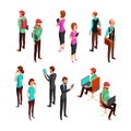 Isometric 3d business people isolated. Office man and woman professional teamwork vector set Royalty Free Stock Photo