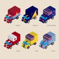 Isometric 3d cargo trucks with Royalty Free Stock Photo