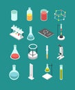 Isometric 3d chemical laboratory equipment. Chemistry attributes vector icons isolated Royalty Free Stock Photo