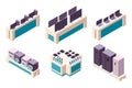 Isometric 3d collection isolated urban element of electronics store.