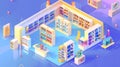 Isometric 3D composition of a multistore exhibition in  art Royalty Free Stock Photo