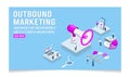 Isometric 3D Concept of a inbound and outbound marketing business. Eps10 vector illustration