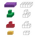 isometric 3d cubes. color cube and outline.